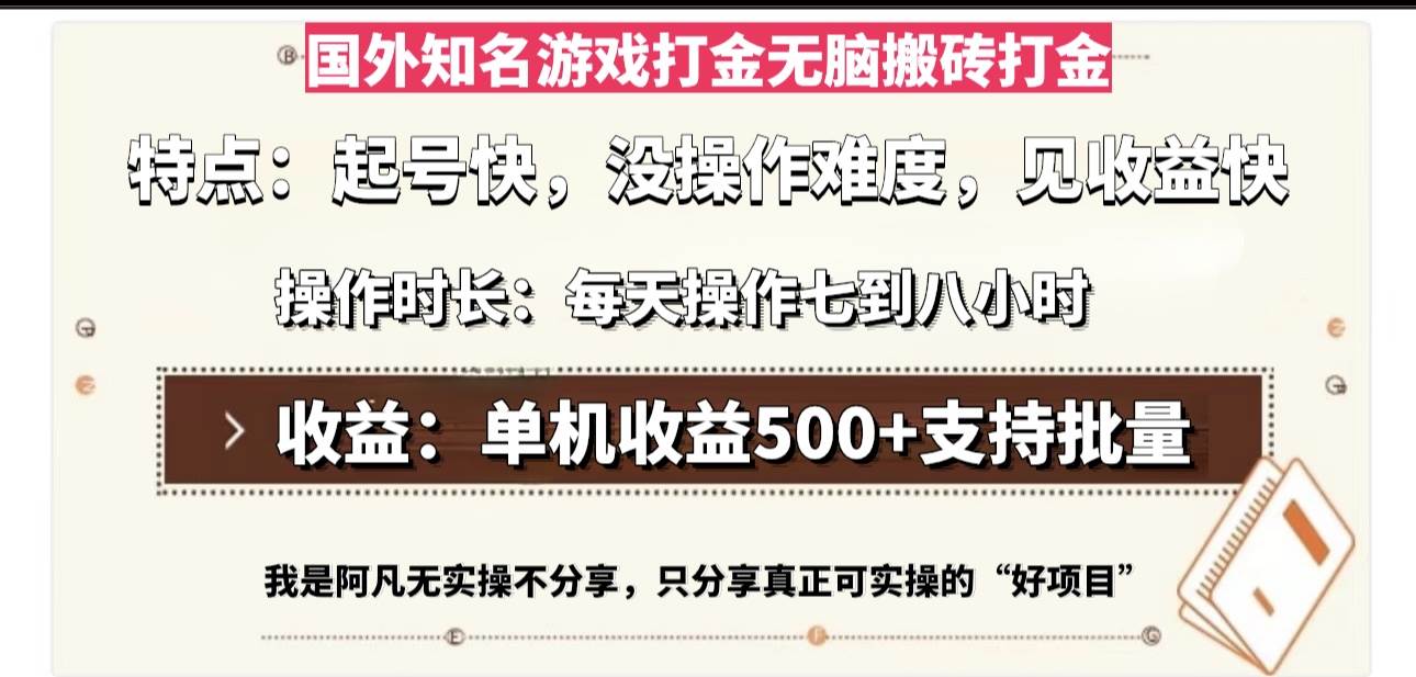 (13307期)国外知名游戏打金无脑搬砖单机收益500,每天操作七到八个小时-大可网创