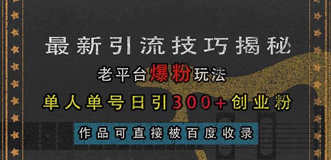 (13445期)最新引流技巧揭秘,老平台爆粉玩法,单人单号日引300+创业粉,作品可直…-大可网创
