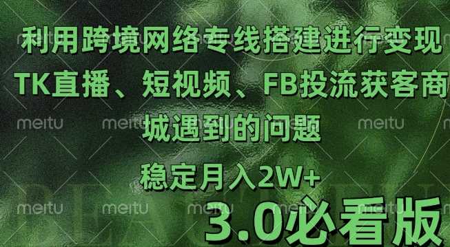 利用跨境电商网络及搭建TK直播、短视频、FB投流获客以及商城遇到的问题进行变现3.0必看版【揭秘】-大可网创