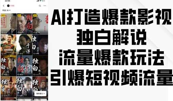 AI打造爆款影视独白解说,流量爆款玩法,引爆短视频流量-大可网创