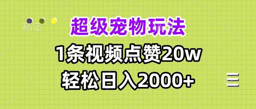 (13578期)超级宠物视频玩法,1条视频点赞20w,轻松日入2000+-大可网创