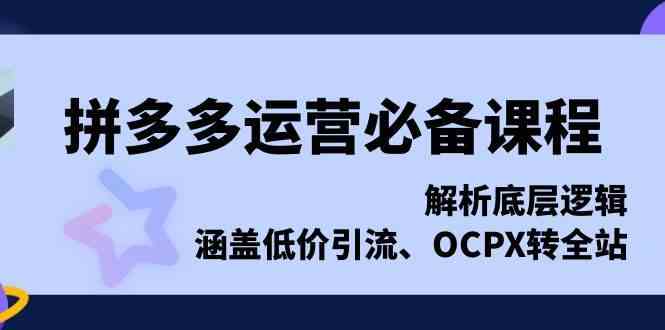 拼多多运营必备课程,解析底层逻辑,涵盖低价引流、OCPX转全站-大可网创