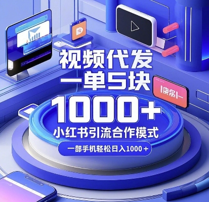 视频代发,一单5块,小红书引流合作模式,一部手机轻松日入多张【揭秘】-大可网创