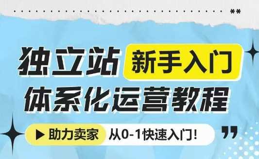 独立站新手入门体系化运营教程,助力独立站卖家从0-1快速入门!-大可网创