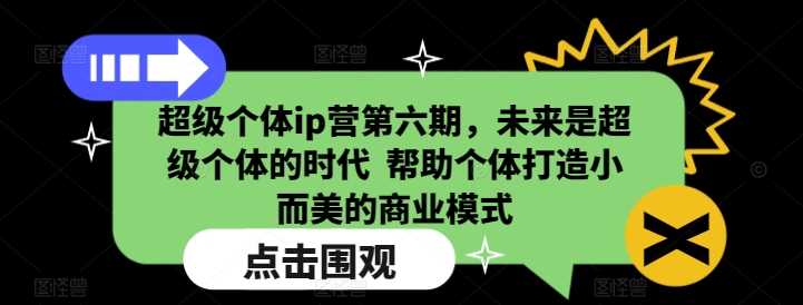 超级个体ip营第六期,未来是超级个体的时代 帮助个体打造小而美的商业模式-大可网创