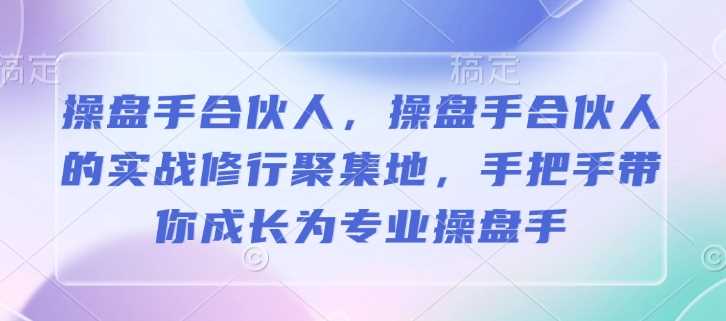 操盘手合伙人,操盘手合伙人的实战修行聚集地,手把手带你成长为专业操盘手-大可网创