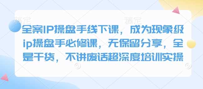全案IP操盘手线下课,成为现象级ip操盘手必修课,无保留分享,全是干货,不讲废话超深度培训实操-大可网创