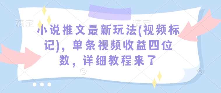 小说推文最新玩法(视频标记),单条视频收益四位数,详细教程来了-大可网创
