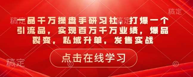 一品千万操盘手研习社,打爆一个引流品,实现百万千万业绩,爆品裂变,私域升单,发售实战-大可网创