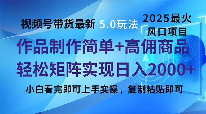 (14191期)视频号带货最新5.0玩法,作品制作简单,当天起号,复制粘贴,轻松矩阵…-大可网创