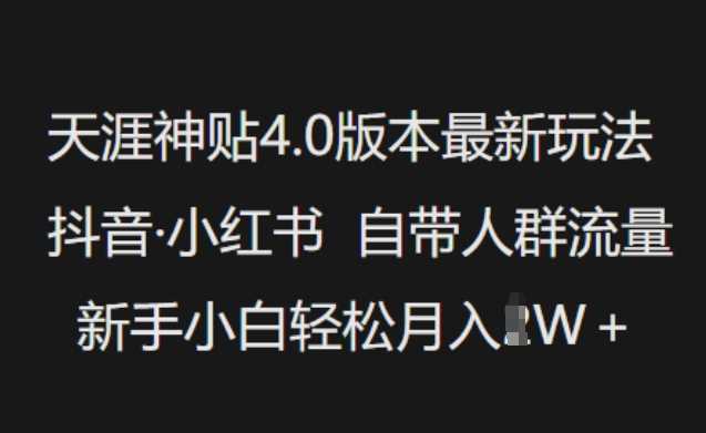 天涯神贴4.0版本最新玩法,抖音·小红书自带人群流量,新手小白轻松月入过W-大可网创