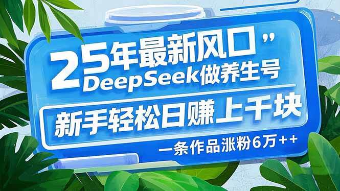 (14341期)25年最新风口,用DeepSeek做养生号,新手轻松日赚上千块,一条作品涨粉…-大可网创