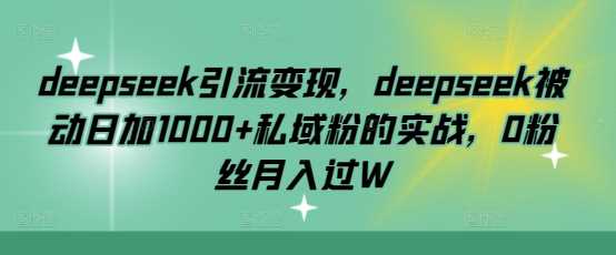 deepseek引流变现,deepseek被动日加1000+私域粉的实战,0粉丝月入过W-大可网创