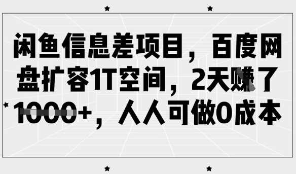 闲鱼信息差项目,百度网盘扩容1T空间,2天收益1k+,人人可做0成本-大可网创