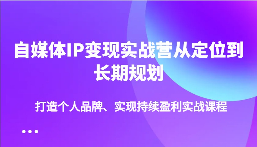 自媒体IP变现实战营从定位到长期规划,打造个人品牌、实现持续盈利实战课程-大可网创