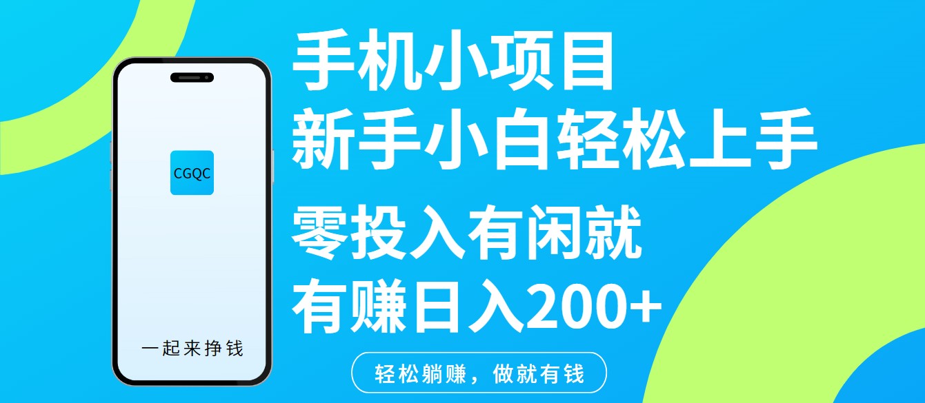 手机小项目新手小白轻松上手零投入有闲就有赚日入200+-大可网创