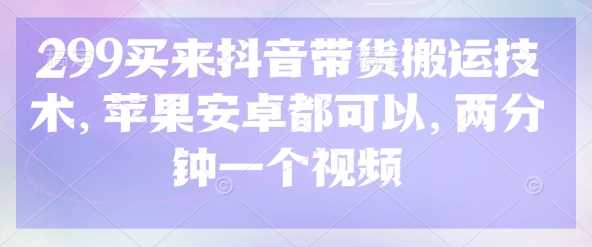299买来抖音带货搬运技术,苹果安卓都可以,两分钟一个视频-大可网创