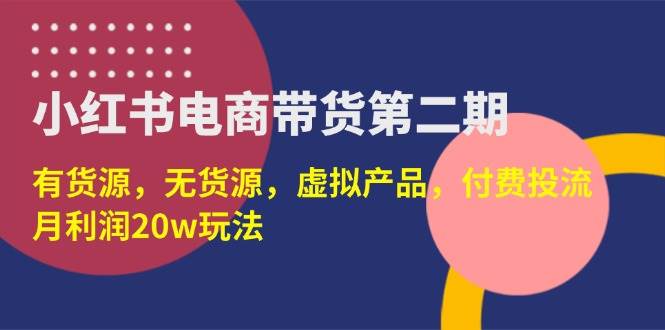 (14186期)小红书电商带货第二期,有货源,无货源,虚拟产品,付费投流,月利润20w-大可网创