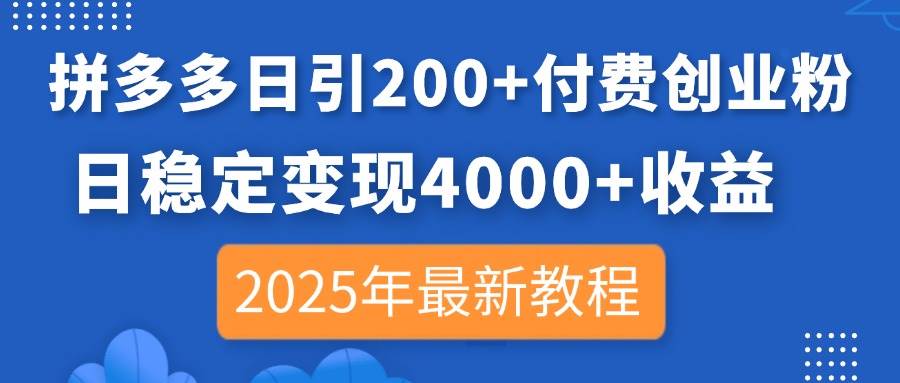 (14217期)拼多多日引200+付费创业粉,日稳定变现4000+收益,2025年最新教程-大可网创