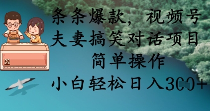条条爆款,视频号夫妻搞笑对话项目,简单操作,小白轻松日入3张-大可网创