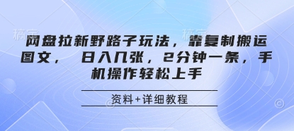 网盘拉新野路子玩法,靠复制搬运图文, 日入几张,2分钟一条,手机操作轻松上手-大可网创