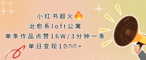 小红书超火的治愈系loft公寓,单条作品点赞16W,3分钟一条,单日变现数张-大可网创