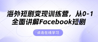 海外短剧变现训练营,从0-1全面讲解Facebook短剧-大可网创