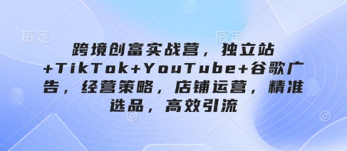 跨境创富实战营,独立站+TikTok+YouTube+谷歌广告,经营策略,店铺运营,精准选品,高效引流-大可网创