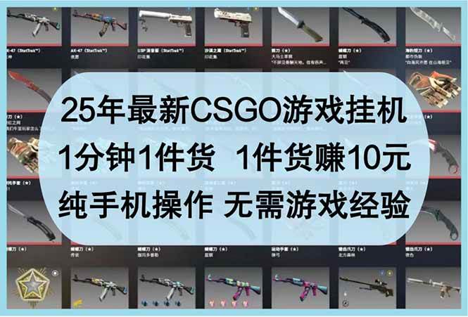 (14439期)25年最新CSGO游戏挂机,1分钟1件货,1件货赚10元 纯手机操作 无需游戏经验-大可网创