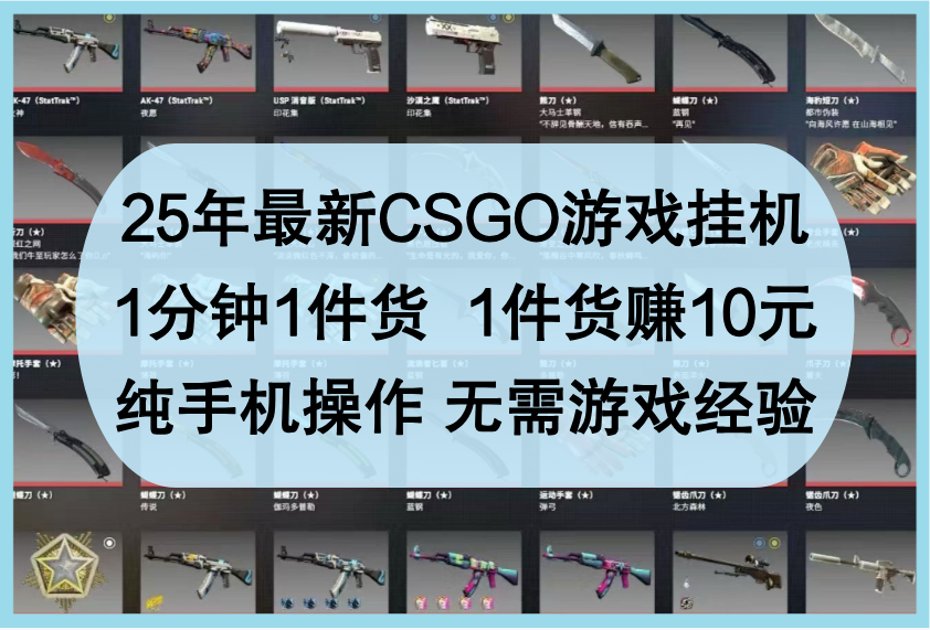 25年最新CSGO游戏挂机,1分钟1件货,1件货赚10元,纯手机操作,无需游戏经验-大可网创