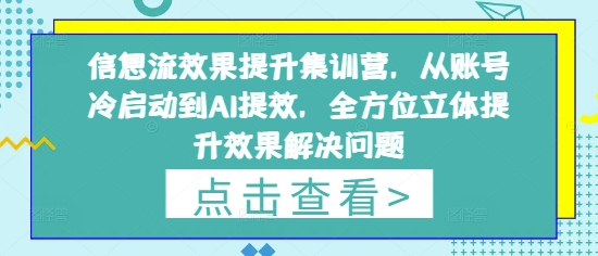 信息流效果提升集训营,从账号冷启动到AI提效,全方位立体提升效果解决问题-大可网创