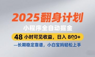 2025小程序全自动掘金,48 小时可见收益,日入8张,长期稳定靠谱,小白宝妈轻松上手【揭秘】-大可网创