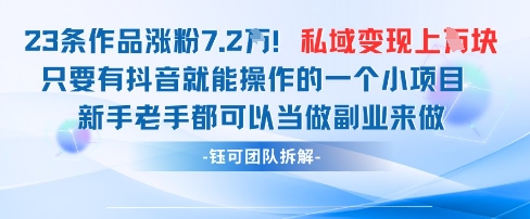 抖音私域项目23条作品涨粉7.2W,私域变现1W-大可网创