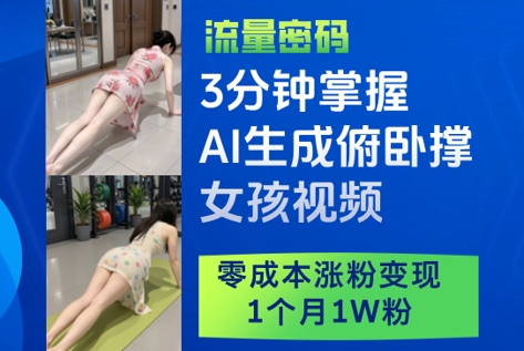 3分钟掌握AI生成俯卧撑女孩视频,零成本涨粉变现,1个月1W粉-大可网创