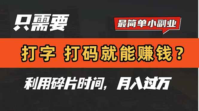 (14673期)只需要打字,打码,就能赚钱?简单的赚钱小副业,利用碎片时间,月入过万-大可网创