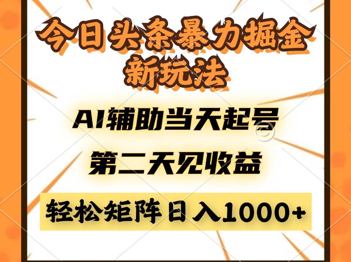 (14688期)今日头条暴利掘金新玩法,AI辅助当天起号,第二天见收益,轻松矩阵日入…-大可网创