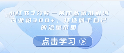小红书3分钟一条作品精准引流创业粉300+,打造属于自己的流量帝国-大可网创