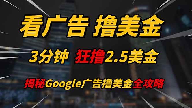 (14701期)看广告,撸美金!!3分钟赚2.5美金!!日入200美金不是梦!揭秘Google…-大可网创
