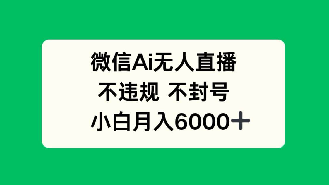 (14733期)微信AI无人直播,不违规 不封号 ,小白月入6000+-大可网创