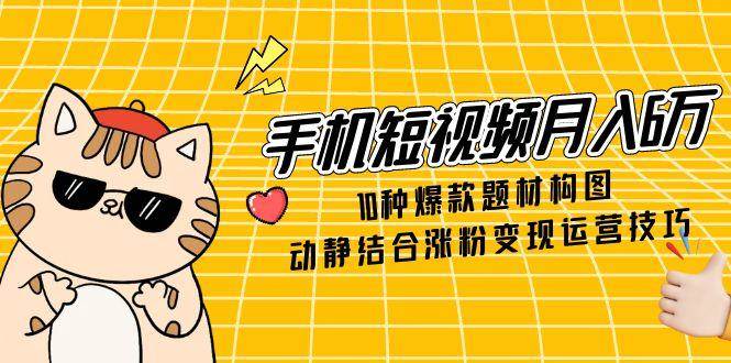 手机短视频月入6万,10种爆款题材构图,动静结合涨粉变现运营技巧-大可网创