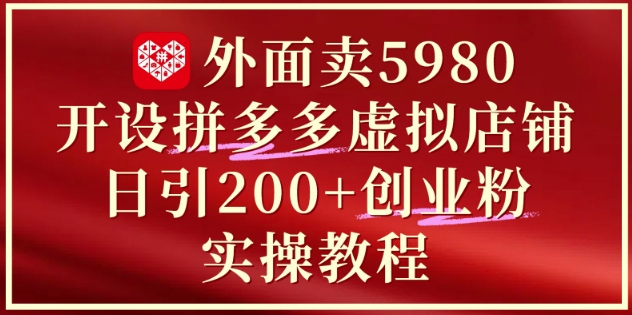 外面卖5980开设拼多多虚拟店铺:单日引流200+创业付费粉实战教程-大可网创