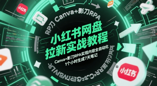 小红书网盘拉新实战教程,Canva+影刀RPA实现内容全自动化,1个小时生成7天笔记-大可网创