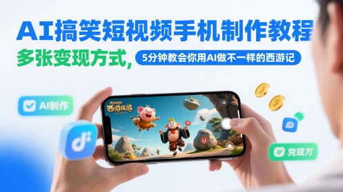 AI搞笑短视频手机制作教程,多张变现方式,5分钟教会你用AI做不一样的西游记-大可网创