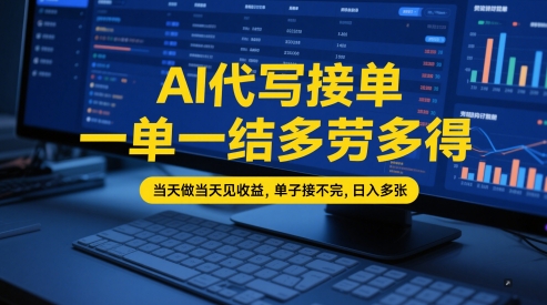 AI代写接单,一单一结多劳多得,当天做当天见收益,单子接不完,日入多张【全网最全实操课程】-大可网创