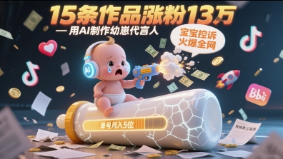 用AI制作幼崽代言人,宝宝的控诉火爆全网,15条作品涨粉13W,单号月入5位数实操教程-大可网创