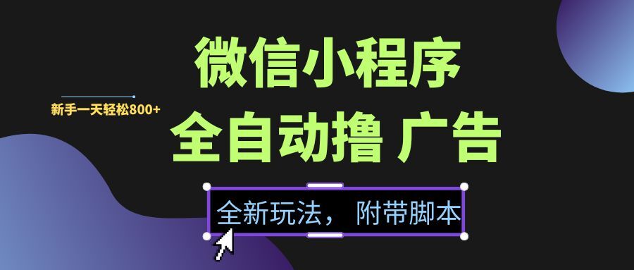 (15134期)微信小程序挂机撸广告,全新玩法,新手一天轻松800+【附带脚本】-大可网创