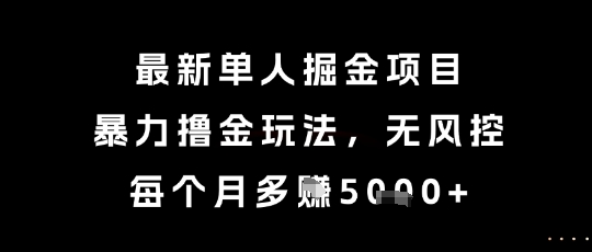 最新单人掘金项目,暴力撸金玩法,无风控,每个月多挣5k+【揭秘】-大可网创