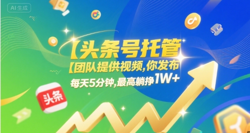 【头条号托管 】团队提供视频,你发布,每天5分钟,最高躺挣1W+【揭秘】-大可网创