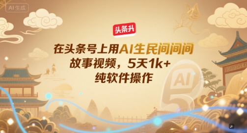 在头条号上用AI生民间故事视频,5天1k+,纯软件操作-大可网创