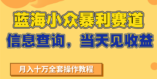 蓝海小众暴利赛道,信息查询,当天见收益,不讲玄学,7天搞了2万+-大可网创